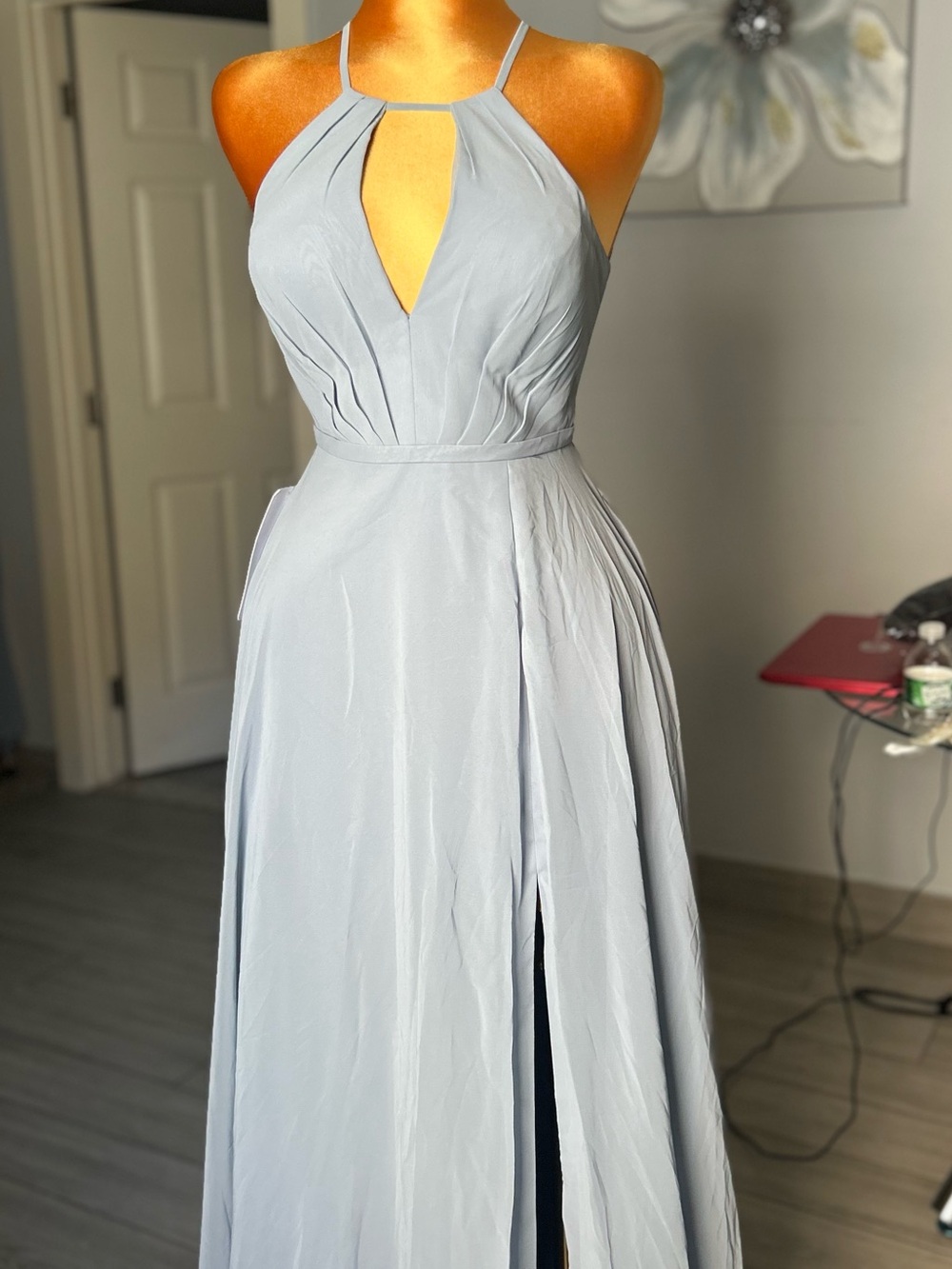 Elegant Halter A-Line Evening Dress in Light Blue